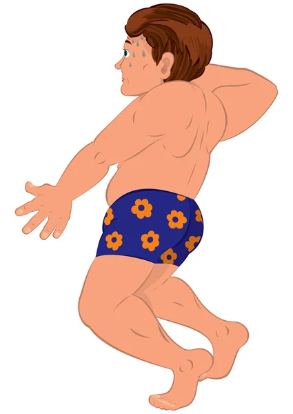 Cartoon man in blue shorts holding something — Stock Vector