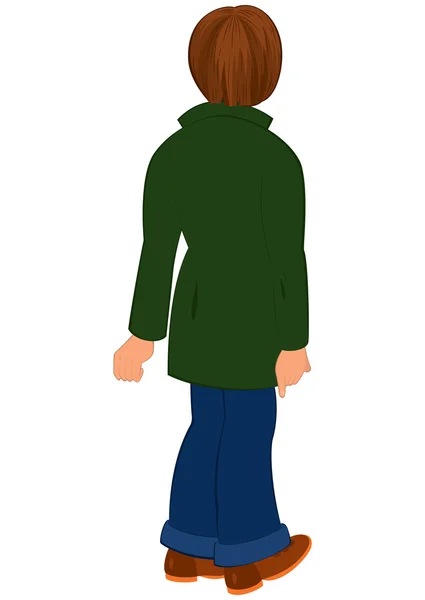 緑のコートの背面図の漫画男 — ストックベクタ