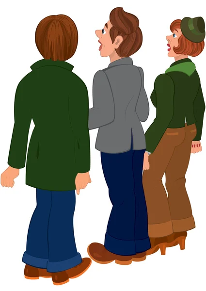 Cartoon people standing and looking on something — Stock Vector