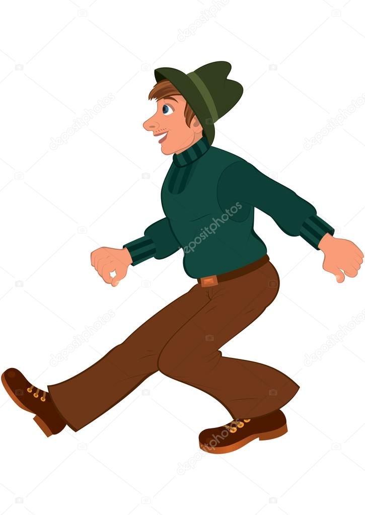 Image vectorielle Dessin anime homme en pull vert pantalon brun et chapeau vert marche par Zebra Finch 51825041