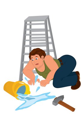 adam yeşil kolsuz üst sonbaharda merdivenden aşağı cartoon