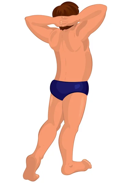 Cartoon man in swim shorts back view — Stock Vector