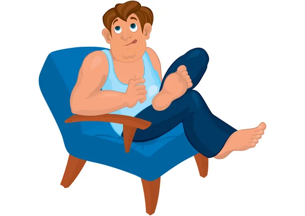 Cartoon man sitting in armchair dreaming — Stock Vector