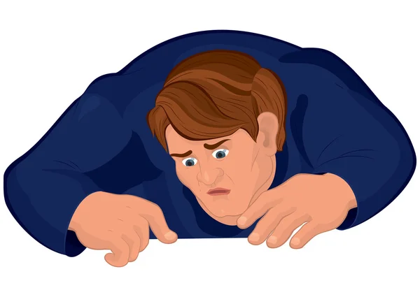 Cartoon man torso in blue looking down — Stock Vector