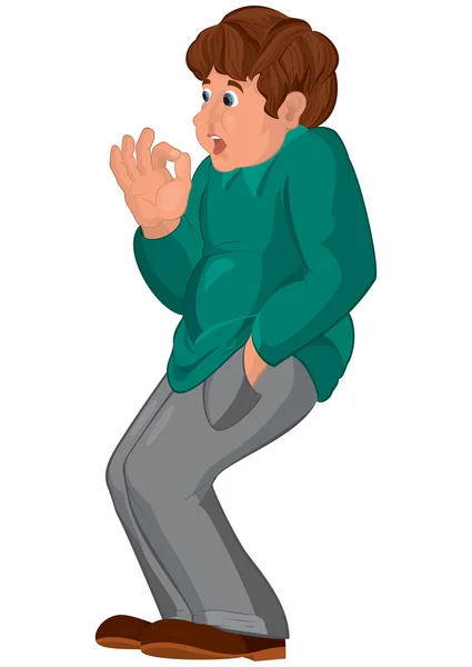 Cartoon man met bruin haar in grijze broek — Stockvector