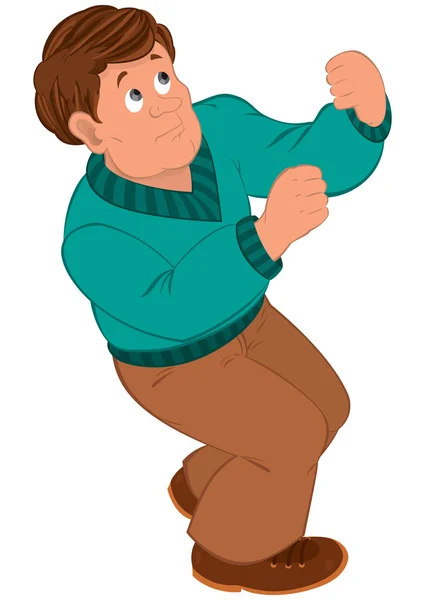 Cartoon man with brown hair in green sweater — Stock Vector
