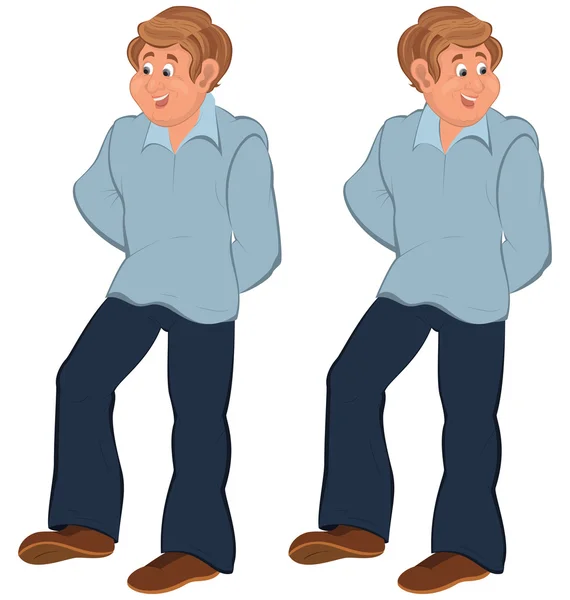 Feliz hombre de dibujos animados de pie en pantalones azules — Vector de stock