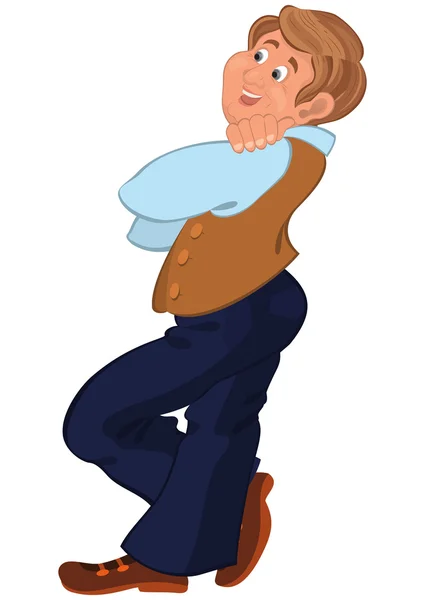 Szczęśliwy kreskówka mężczyzna stojący w zachodniej brązowy — Wektor stockowy