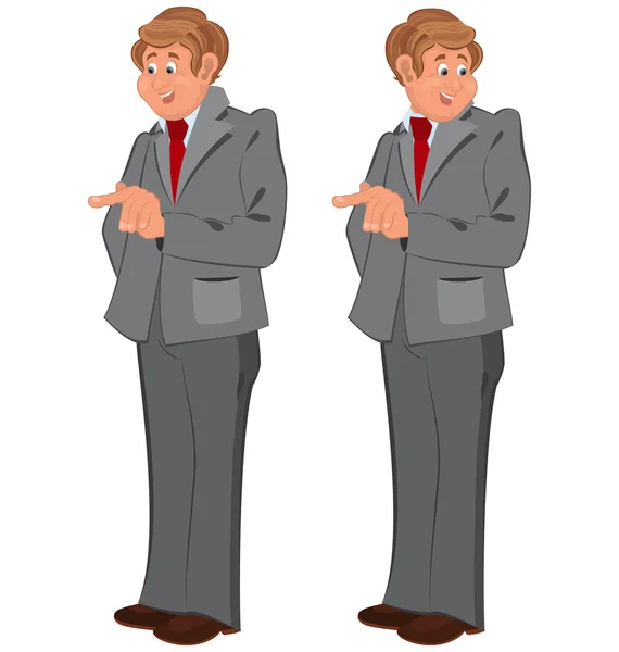 Šťastný karikatura muž v šedém obleku — Stockový vektor