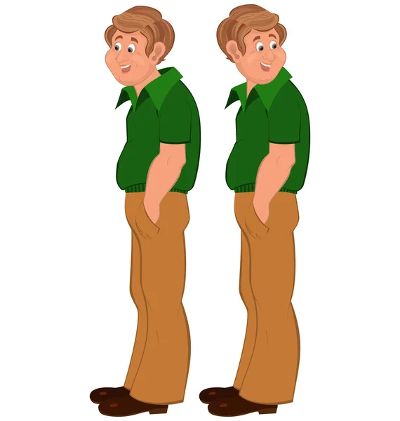 站立在绿色 polo 的快乐卡通人 — 图库矢量图片