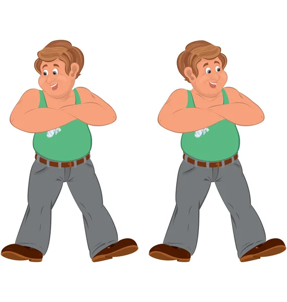 快乐卡通男子站在绿色的无袖上衣受伤 — 图库矢量图片