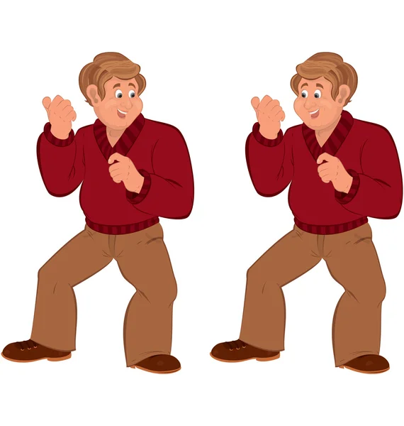 Happy cartoon man standing in red sweater — Stock Vector