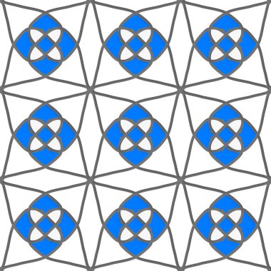 Gri ve mavi ile beyaz geometrik süsleme