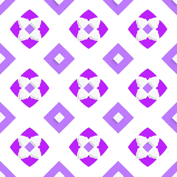 White geometrical ornament with purple squares — Stock Vector
