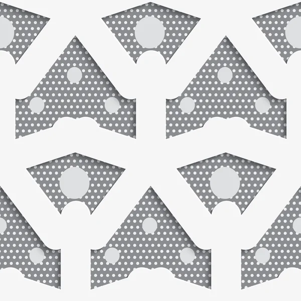 White shapes with big and small dots on gray pattern — Stock Vector