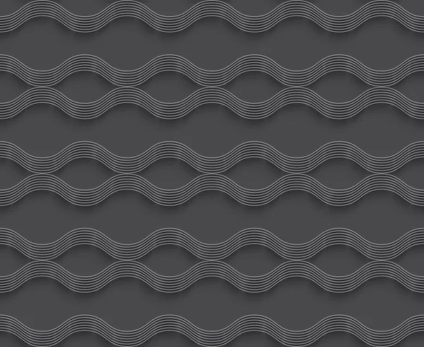 Geometrical ornament 3d wavy lines on gray background — Stock Vector