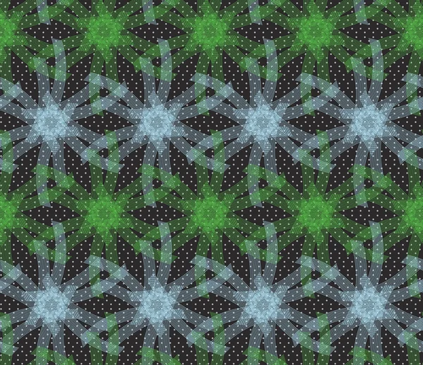 Texturiertes Ornament mit grünen und blauen linearen Sternen — Stockvektor