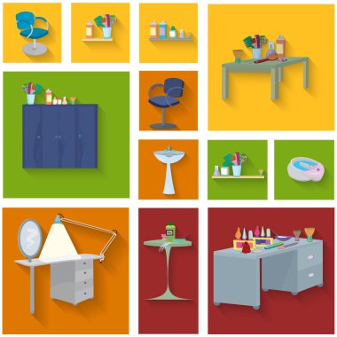 Düz tasarım güzellik spa mobilya Icon set