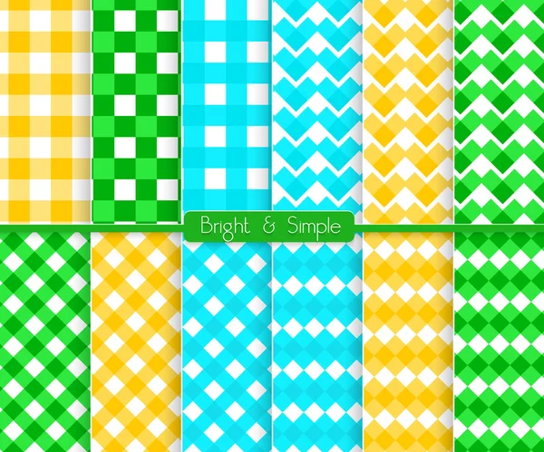 Conjunto de padrões de quadrados laranja e verde azul brilhante e simples — Vetor de Stock