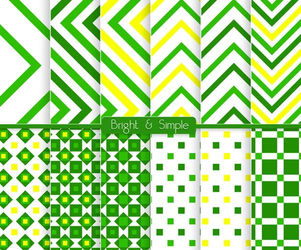 Helle und einfache grüne und gelbe Streifen und Quadrate Muster s — Stockvektor