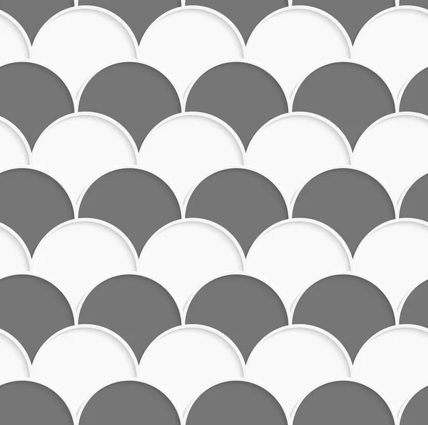 3D weiß und grau überlappende Halbkreise in Reihen — Stockvektor