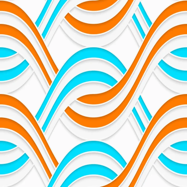 Wit in elkaar grijpende golven reliëf met blauw en oranje — Stockvector