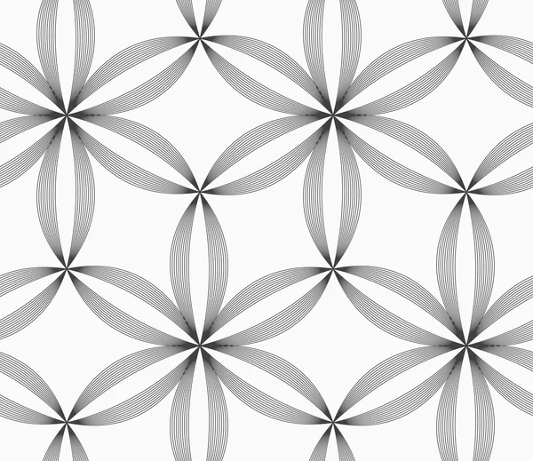 Monochrome slim gray striped six pedal flowers — Stock Vector