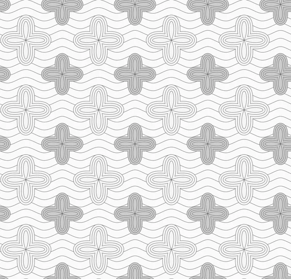 Gray four pedal geometric flowers on continues lines — 图库矢量图片