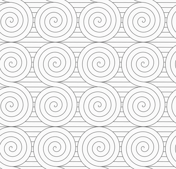 Gray touching Archimedean spirals on continues lines — Stok Vektör