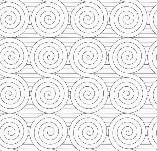 Gray touching Archimedean spirals on continues lines