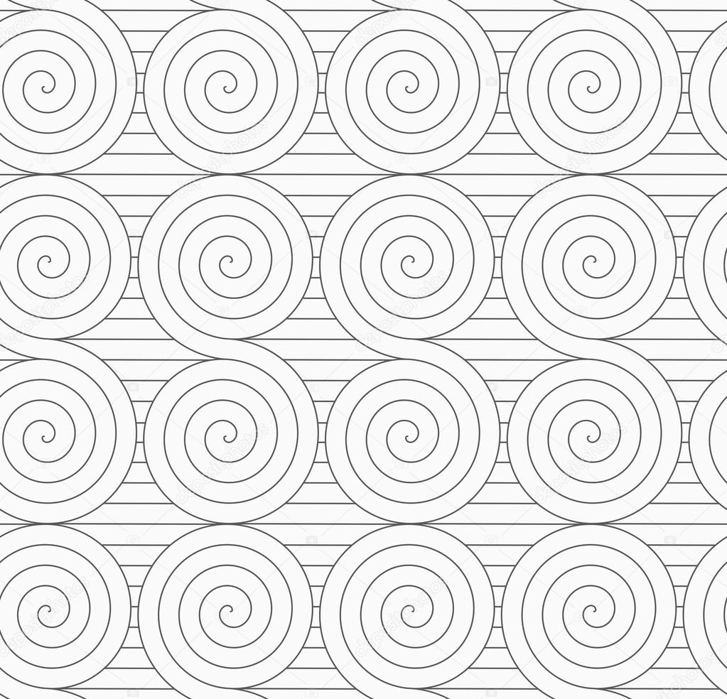 Gray touching Archimedean spirals on continues lines