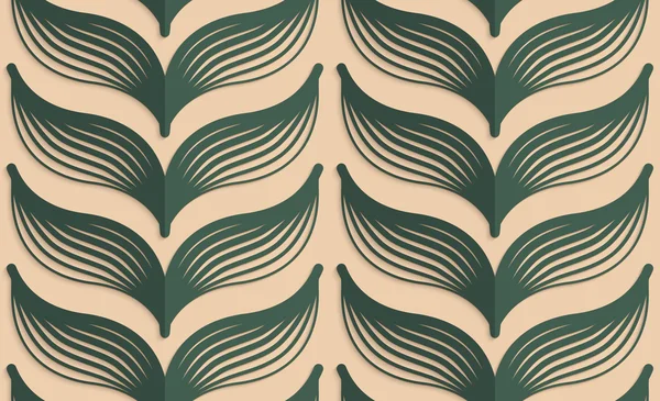 Retro fold deep green striped leaves — Stock Vector