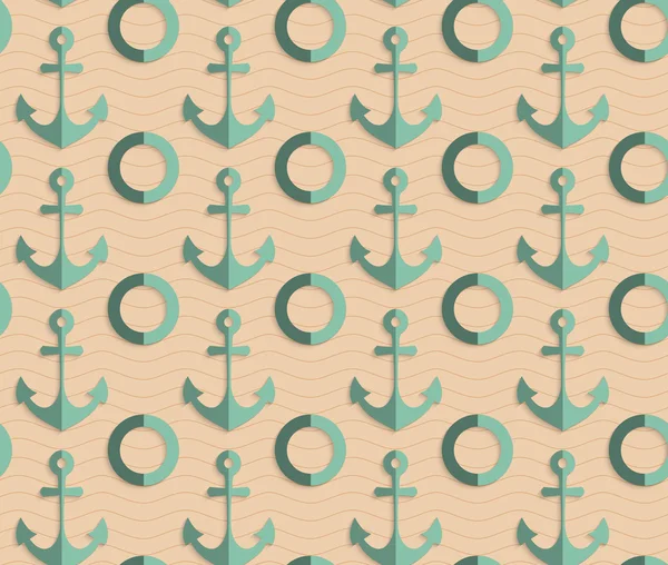 Retro fold sea green anchors — Wektor stockowy