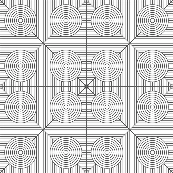 Slim gray stripes circles on striped triangles — 图库矢量图片