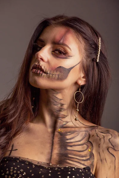 Halloween Totenkopf Make Beauty Studio Dunklen Hintergrund — Stockfoto