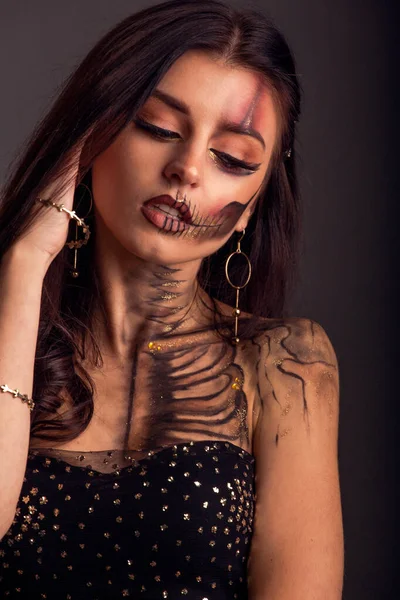 Halloween Cranio Make Bellezza Studio Scuro Sfondo — Foto Stock
