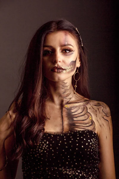 Halloween Totenkopf Make Beauty Studio Dunklen Hintergrund — Stockfoto