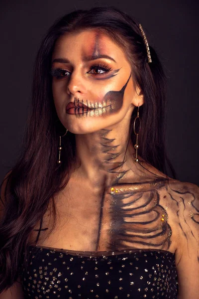 Halloween Cranio Make Bellezza Studio Scuro Sfondo — Foto Stock