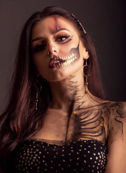 Halloween Totenkopf Make Beauty Studio Dunklen Hintergrund — Stockfoto