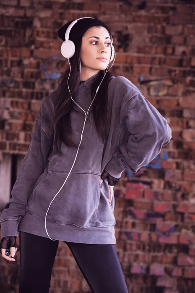 street style woman portrait in abounded house