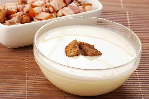 Potatoes cream soup with bacon — Stock Image Potatoes cream soup with bacon Royalty Free Stock Images
