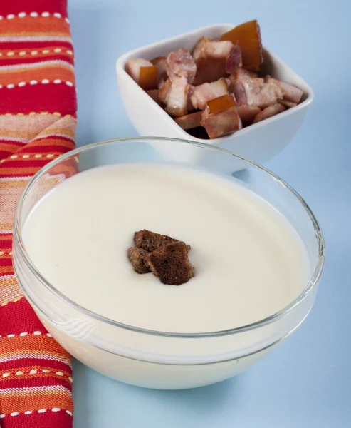 Potatoes cream soup with bacon — Stock Image Potatoes cream soup with bacon Royalty Free Stock Photos