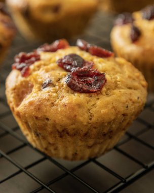 close-up of cranberry and orange holiday muffin