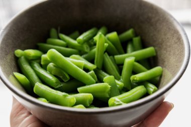 Taze Çiğ Yeşil Fasulye Kasede Yakın Çekimde