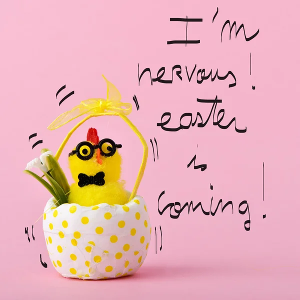 Teddy chick and text I am nervous easter is coming — Stock Photo, Image