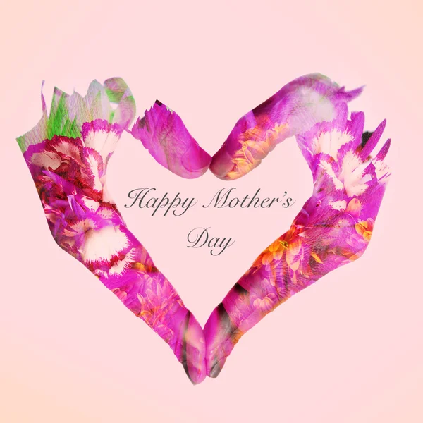 Heart and text happy mothers day on a pink background — Stock Photo, Image