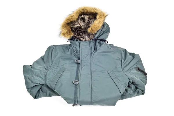 Green parka with a fur lined hood — Stock Photo, Image
