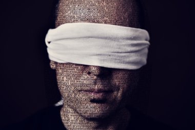 young man with a blindfold in his eyes clipart