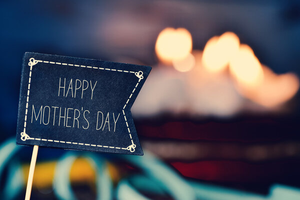 flag-shaped signboard with the text happy mothers day