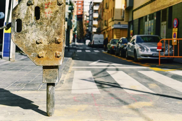 Roadworks in the street of a city — Stock Photo, Image